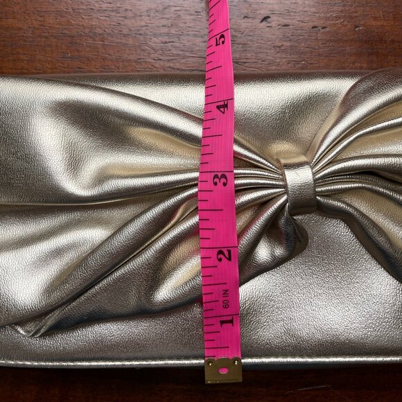 Metallic Gold Faux Leather Wristlet Clutch with Bow – Evening / Holiday Bag - Picture 6 of 8